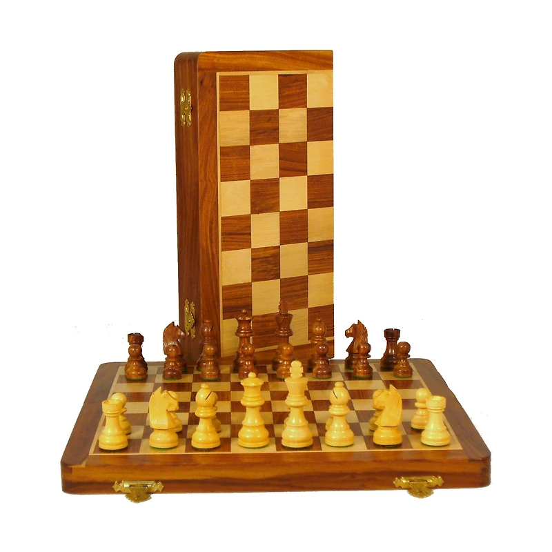 14" Sheesham & Maple Folding Chess Set