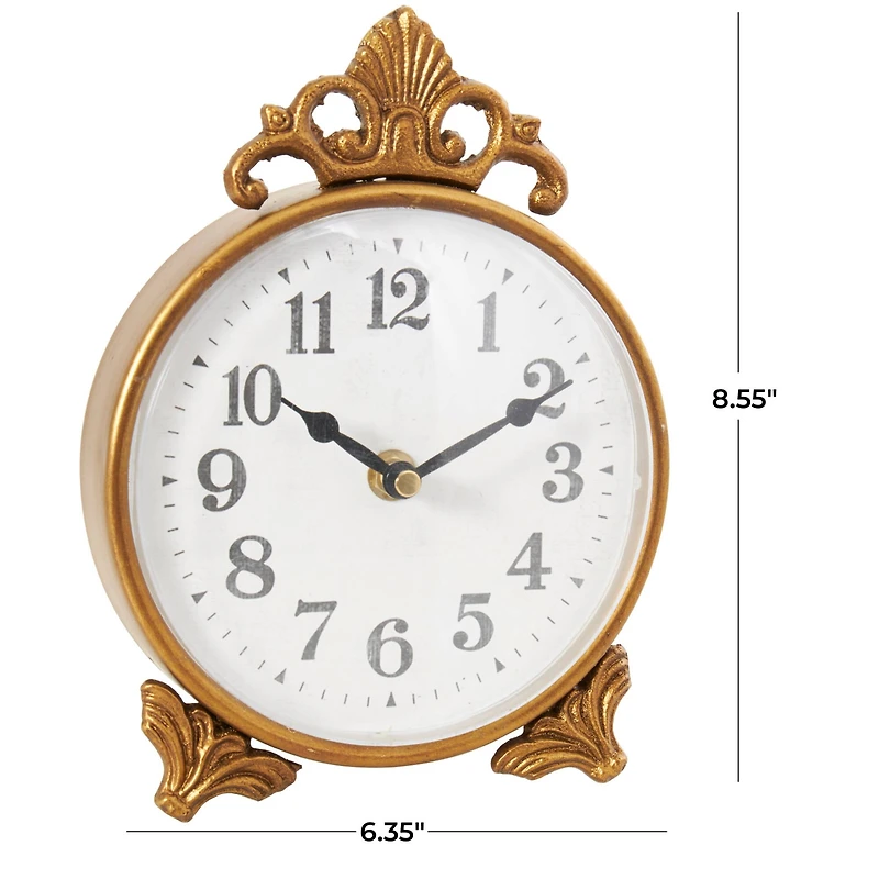 9" Gold Metal Scroll Antique Style Clock