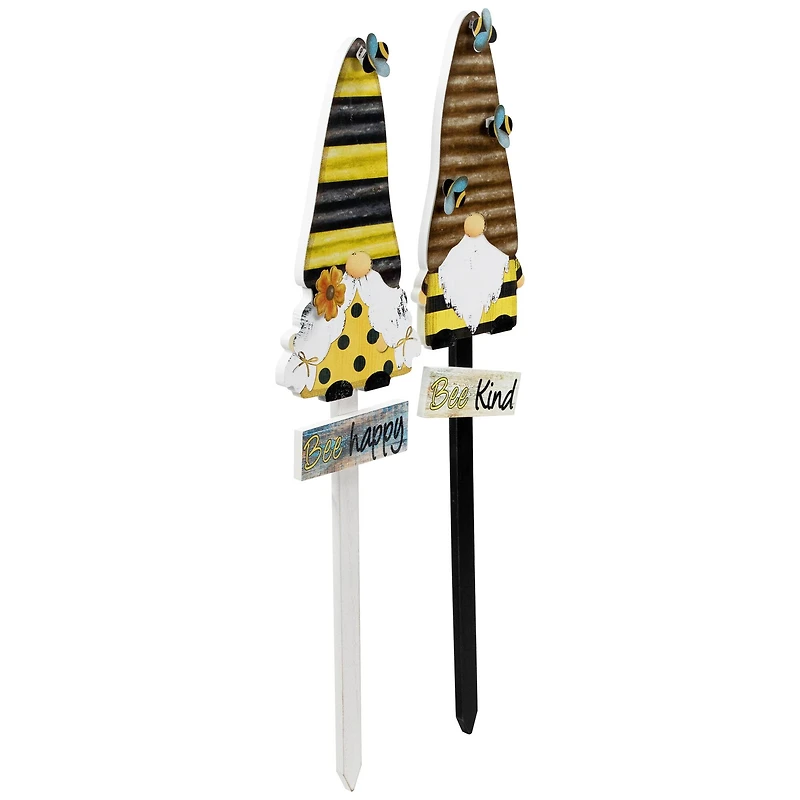 24" Bee Gnomes Wooden Garden Stake Set
