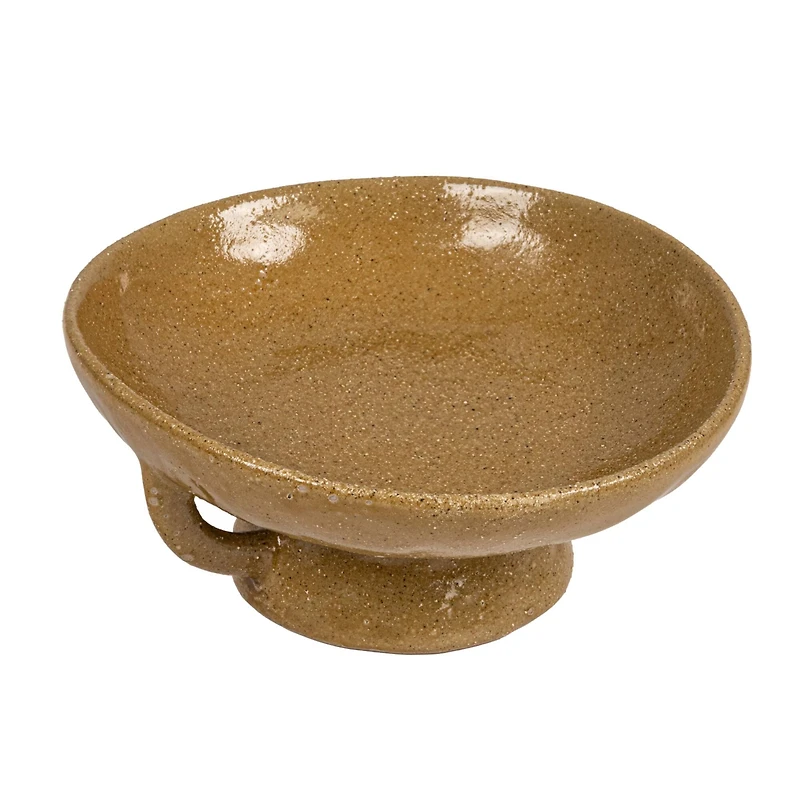 Hello Honey® 8" Taupe Stoneware Footed Pedestal Bowl with Handles