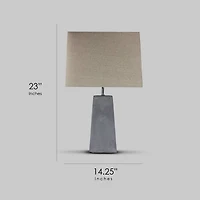 Gray Concrete Cement Accent Table Lamp with Beige Canvas Shade
