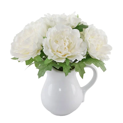 Flora Bunda® 11.5" White Peony Arrangement in Ceramic Watering Vase