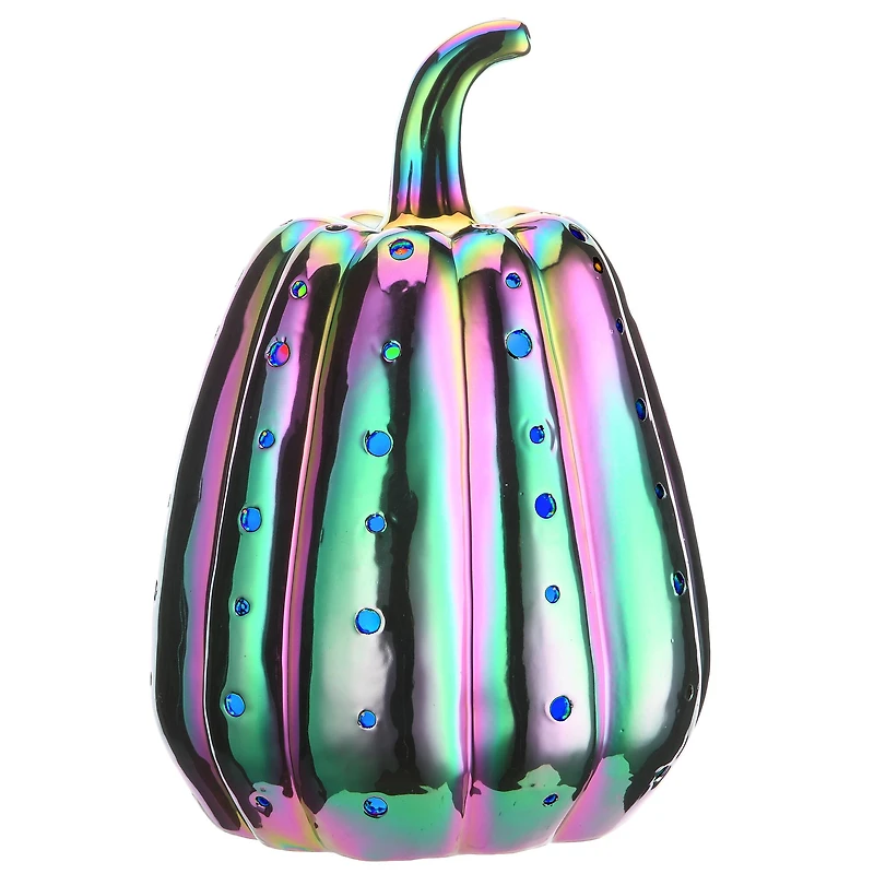 14" LED Purple Iridescent Pumpkin Décor