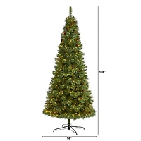 9ft. Pre-Lit White Mountain Pine & Pinecones Artificial Christmas Tree with Clear LED Lights