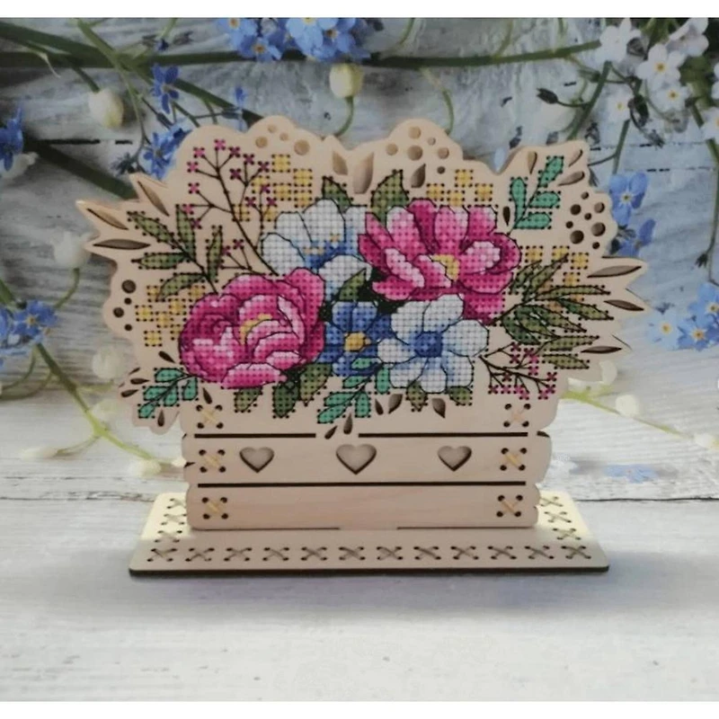 MP Studia Flowers Cross Stitch On Wood Kit