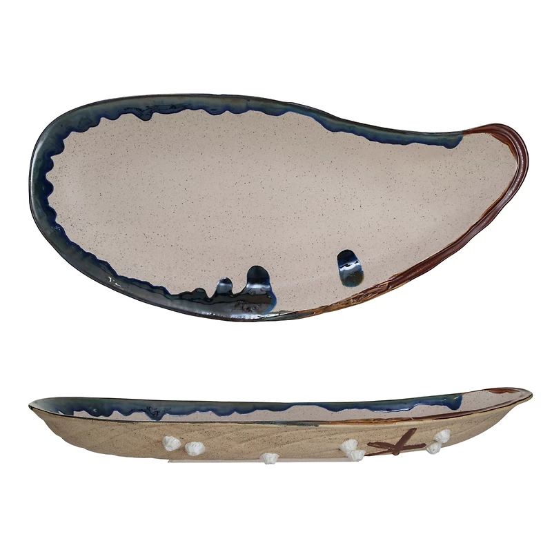 Hello Honey® 21" Cream Stoneware Shell Plate with Reactive Glaze