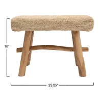 Hello Honey® 18" Woven Mendong Covered Stool with Teak Wood Legs