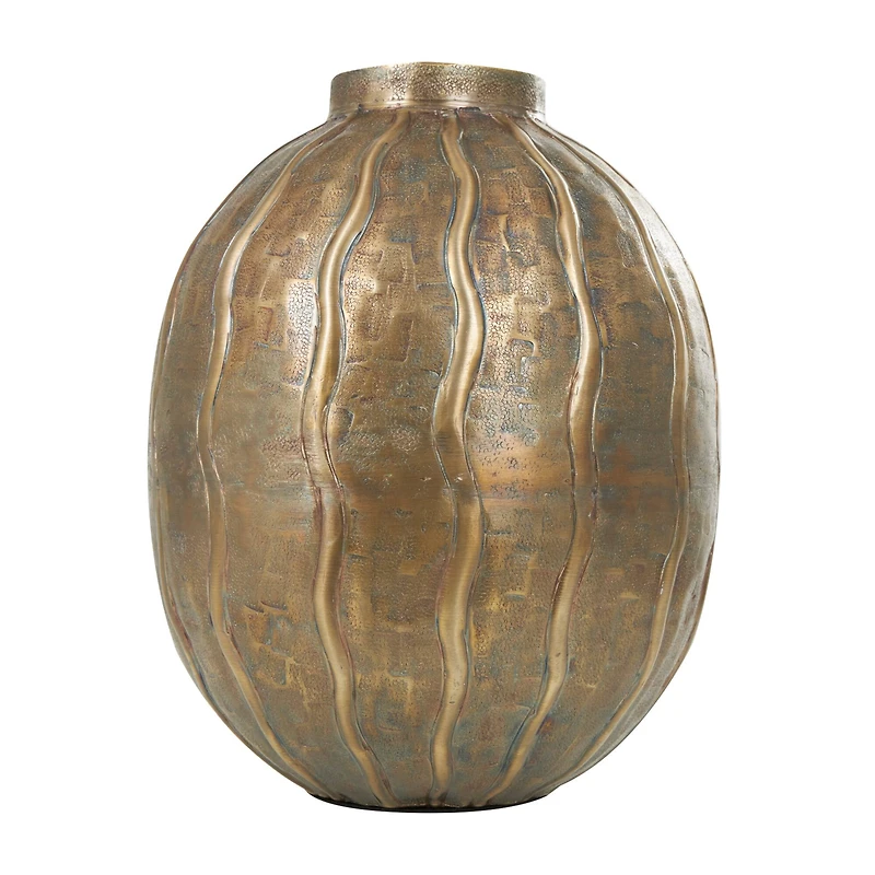 12" Brass Metal Snakeskin Inspired Vase with Dimensional Wavy Accents