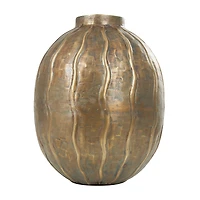 12" Brass Metal Snakeskin Inspired Vase with Dimensional Wavy Accents