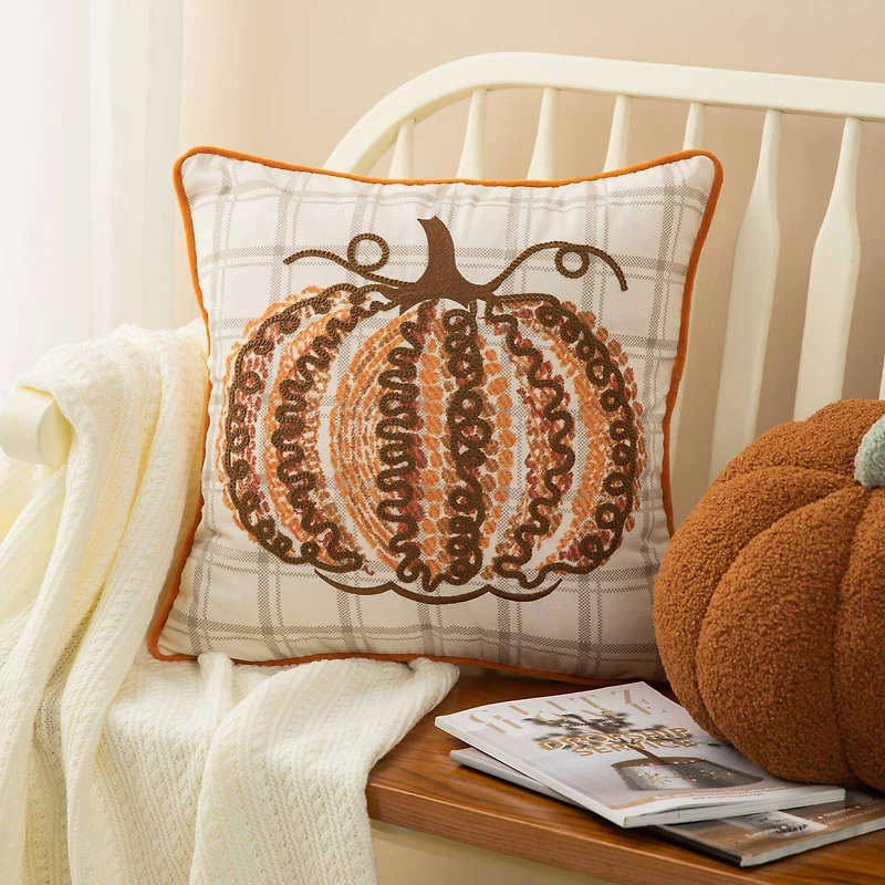 Glitzhome® 18" Fall Embroidered Pumpkin Pillow Cover