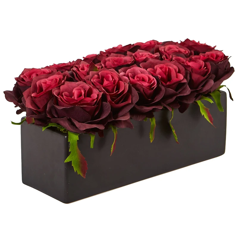 6" Burgundy Rose Arrangement in Ceramic Planter