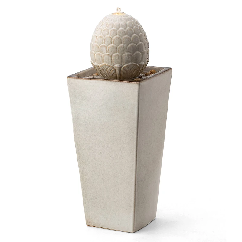 Glitzhome® 36" Oversized Sand Beige LED Ceramic Pedestal Fountain
