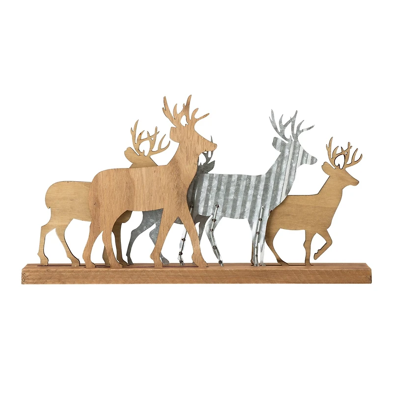 Glitzhome® 18" Galvanized Metal & Wooden Reindeer Table Décor