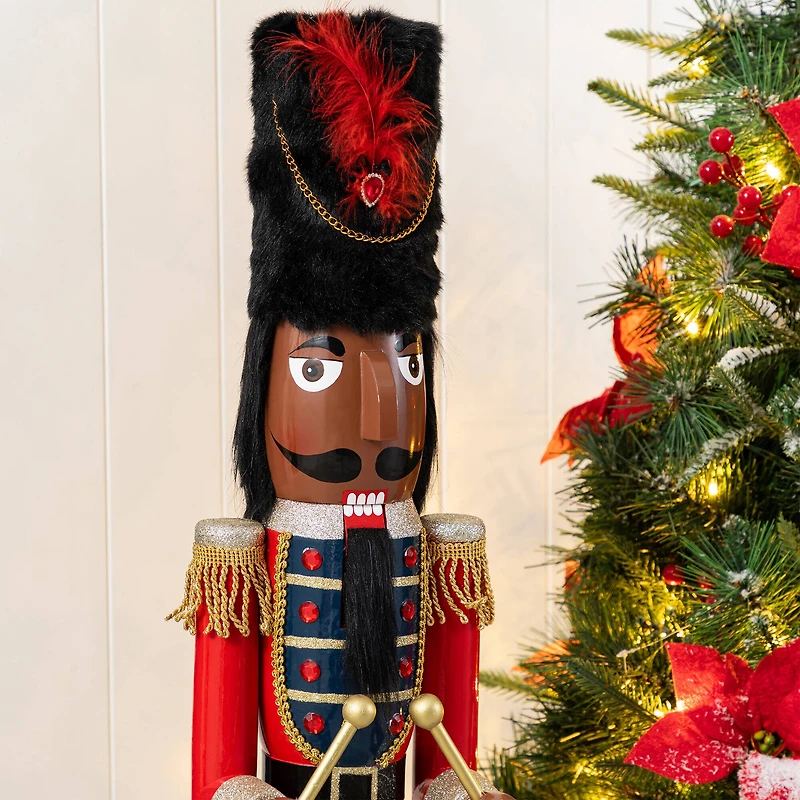 Glitzhome® 36.5"H Wooden Christmas African American Soldier Nutcracker