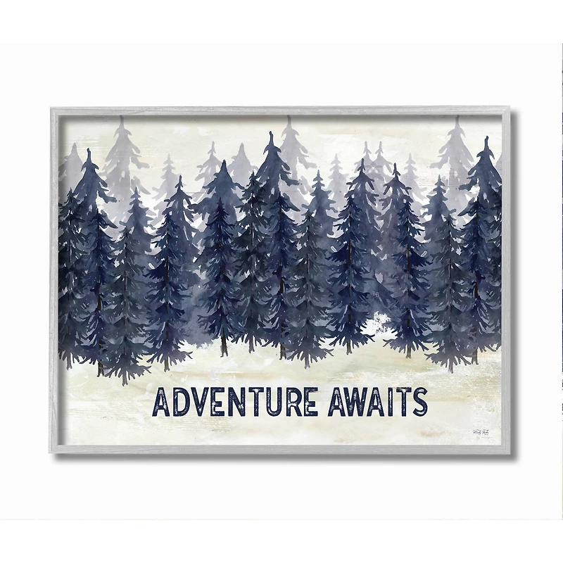 Stupell Industries Blue Pine Tree Forest Scene Adventure Awaits Framed Wall Art