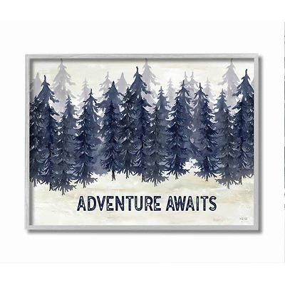 Stupell Industries Blue Pine Tree Forest Scene Adventure Awaits Framed Wall Art