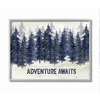 Stupell Industries Blue Pine Tree Forest Scene Adventure Awaits Framed Wall Art