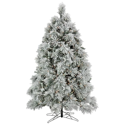 6.5ft. Pre-Lit Flocked Bavarian Pine Artificial Christmas Tree, Clear Lights