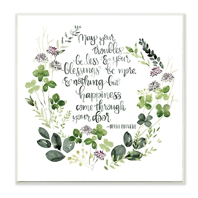 Stupell Industries Troubles Be Less Irish Proverbs Wildflower Wreath, 12" x 12"