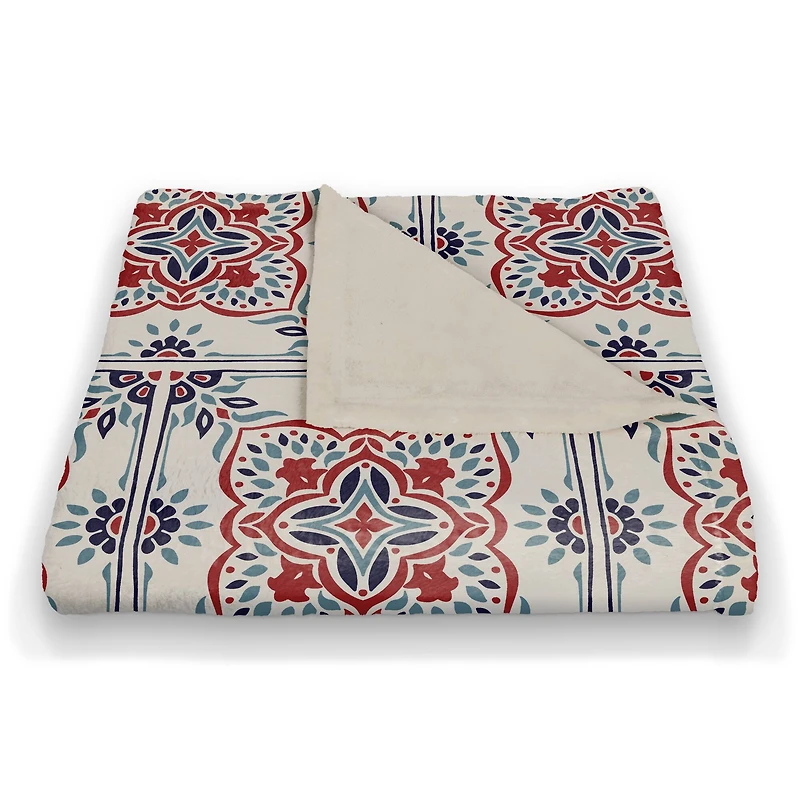 Red White and Blue Medallion Pattern Coral Fleece Blanket