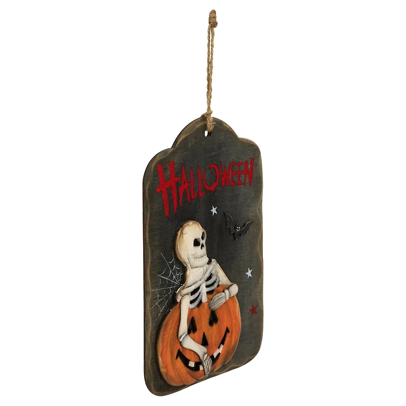 10" Skeleton & Jack-O-Lantern Halloween Wall Sign