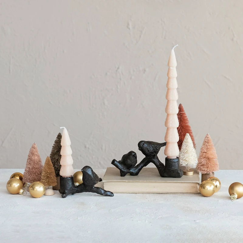 Hello Honey® 4.75" Black Cast Metal Taper Candleholder with Bird on Branch