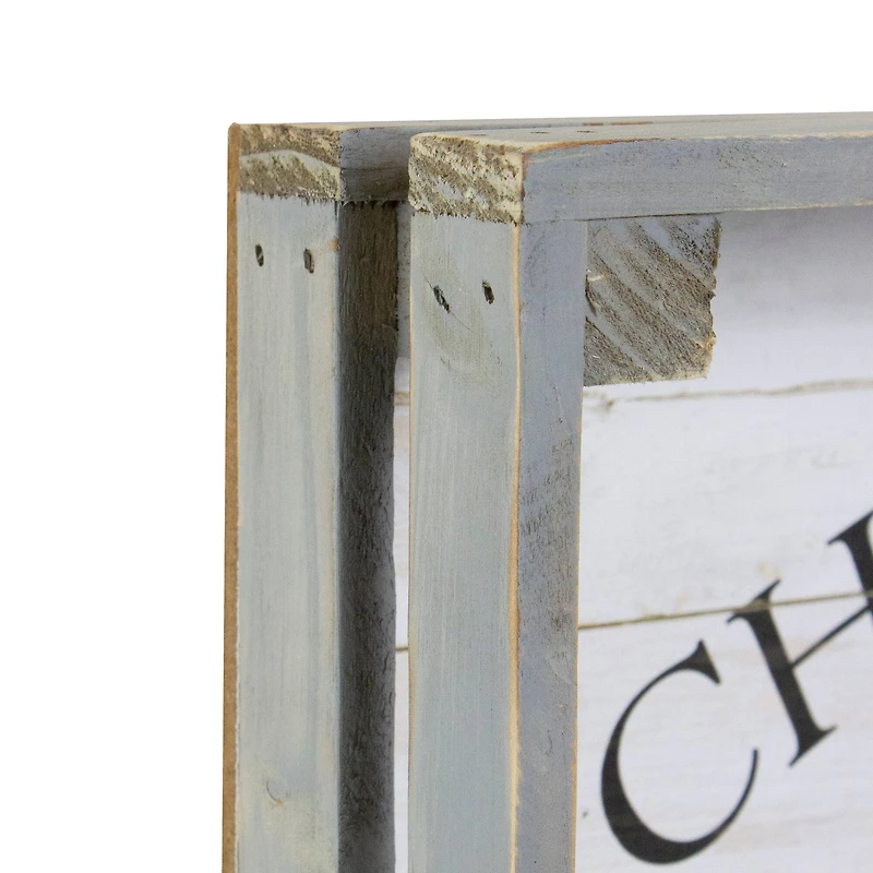 Gray & White Farm Fresh Christmas Trees Wooden Tray Hanging Sign Set