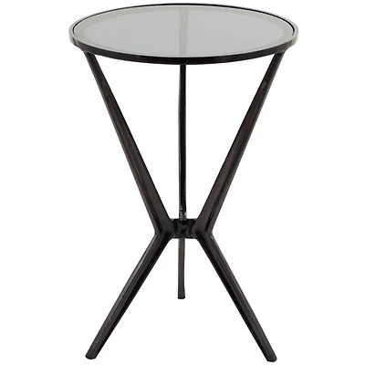 Black Aluminum Hourglass Shaped Stand Accent Table with Clear Glass Top 16" x 16" x 24"