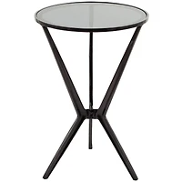 Black Aluminum Hourglass Shaped Stand Accent Table with Clear Glass Top 16" x 16" x 24"