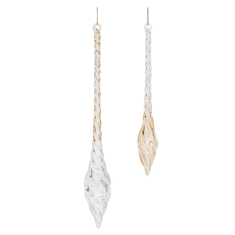 Amber Swirl Glass Finial Drop Ornaments Set