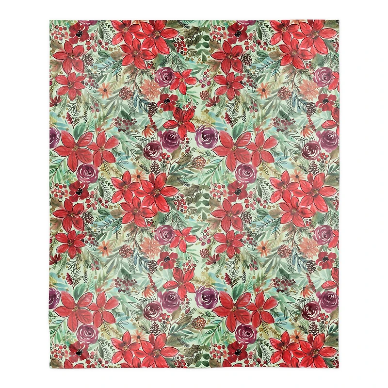 Holiday Blooms Pattern Sherpa Fleece Blanket