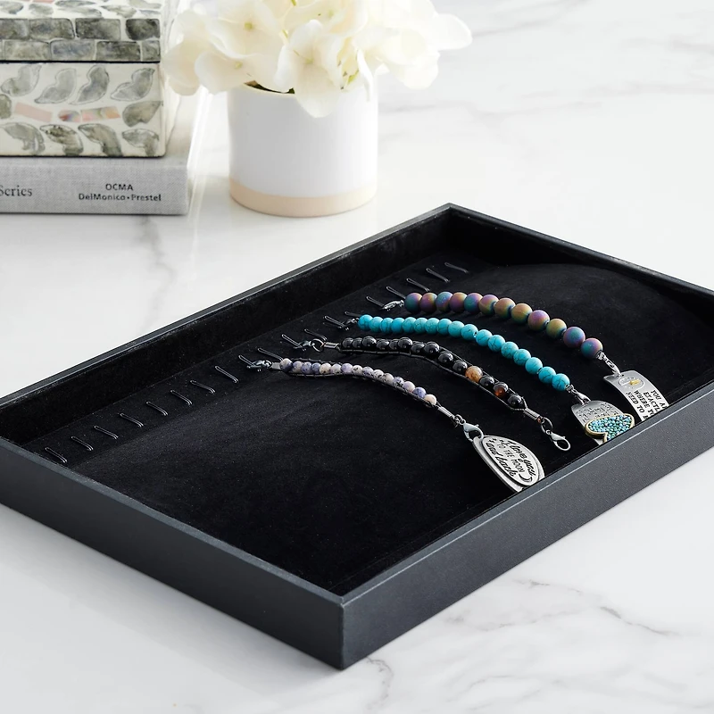 Black Velvet Jewelry Tray with Hooks by Bead Landing™