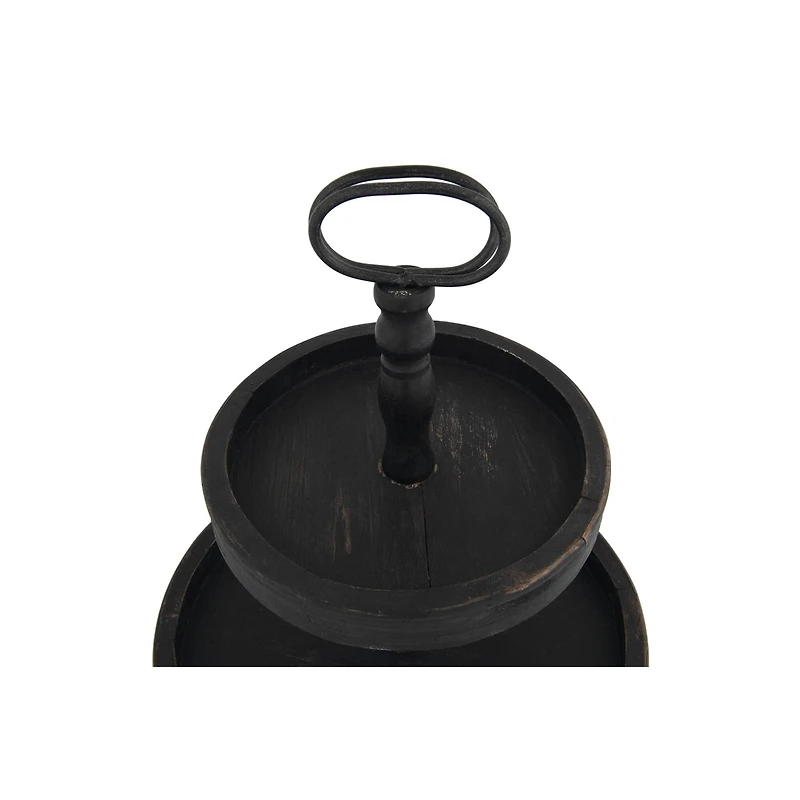 Hello Honey® 18.5" Distressed Black Wood 2-Tier Tray