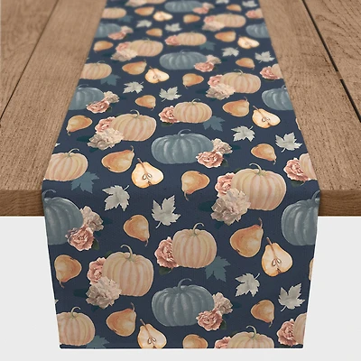 72" Sweet Harvest Pattern Blue Poly Twill Table Runner