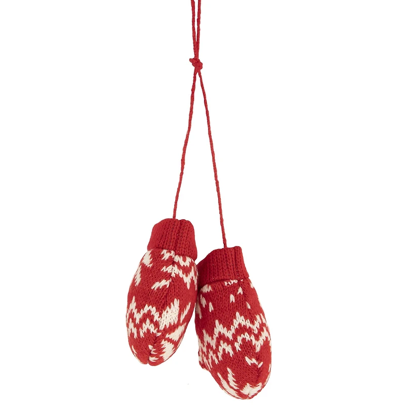 4" Red & White Nordic Knit Mittens Christmas Ornament