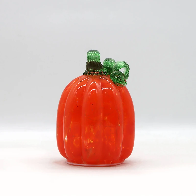 Small Warm White LED Orange Glass Pumpkin by Ashland®