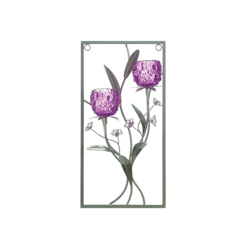 15.5" Magenta Flower 2-Candle Wall Sconce