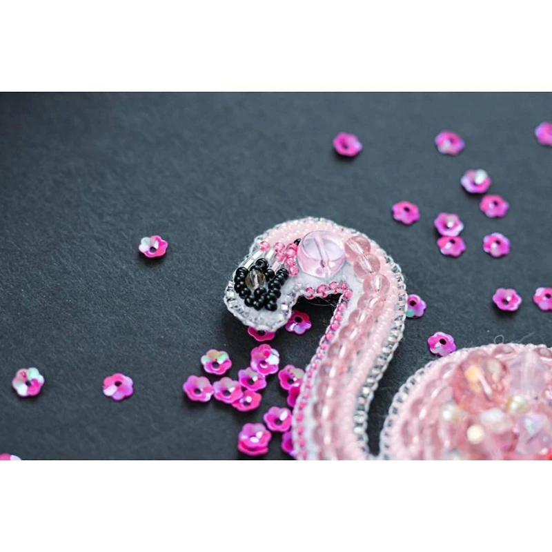 Crystal Art Beadwork Kit For Creating Brooch Flamingo