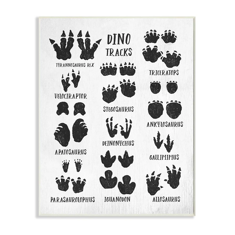 Stupell Industries Children's Rustic Dinosaur Track Chart with Text Wood Wall Plaque