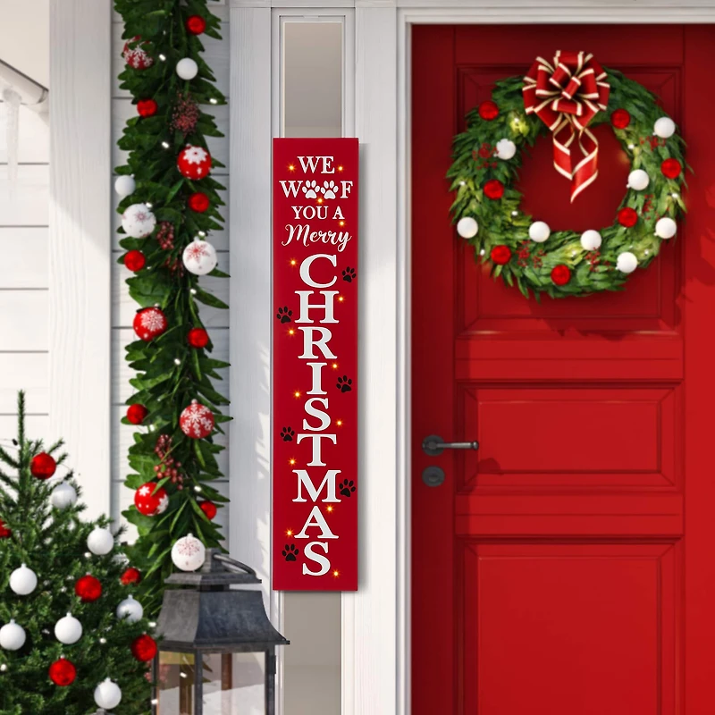 Glitzhome® 3.5ft. Lighted Dog Christmas Porch Sign with Timer