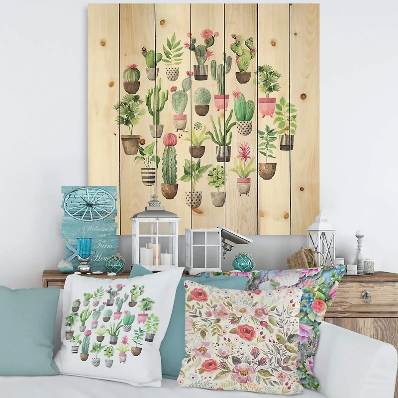 Designart - Cacti In Ceramic Pots In Gentle Tones II