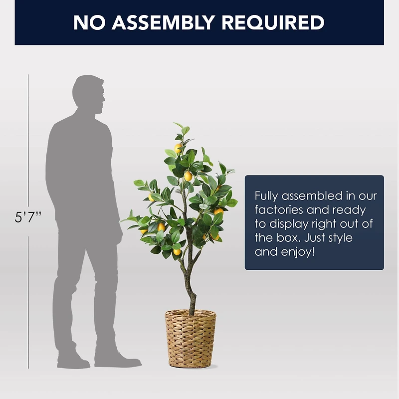 American Art Decor 4ft. Lemon Tree in Water Hyacinth Woven Basket