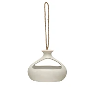 Hello Honey® 8" Ivory Modern Hanging Stoneware Bird Feeder with Rope