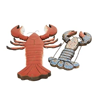 Red & Blue Wood Lobster Handmade Distressed Sculpture Set