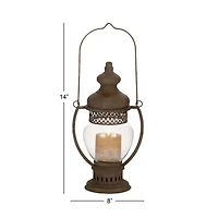 14" Brown Iron Rustic Candle Holder Lantern