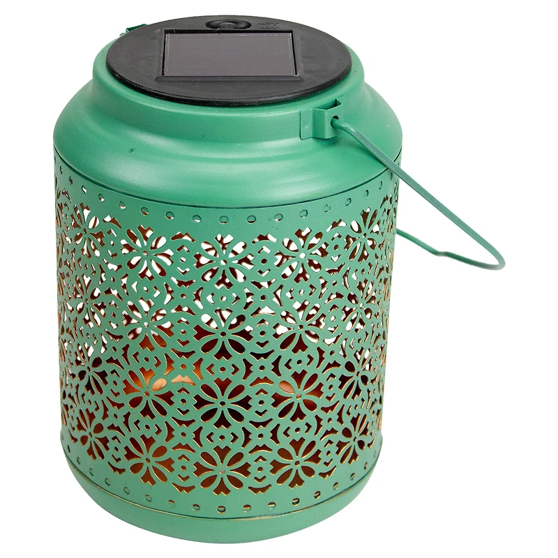 7" Integrated Floral Pattern Outdoor Solar Lantern with Handle