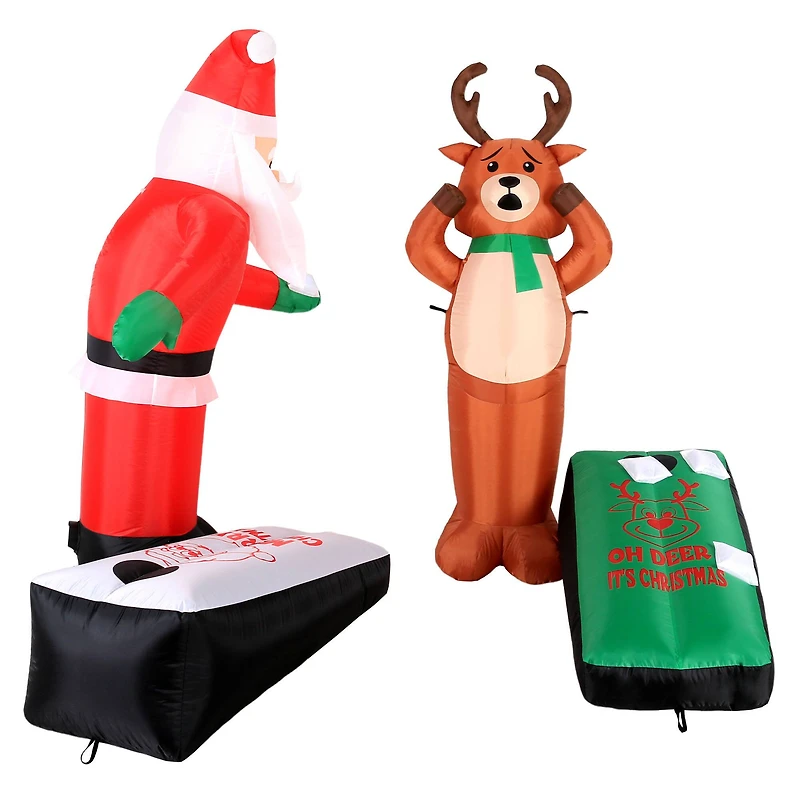 Airflowz Inflatable Santa & Reindeer Playing Cornhole