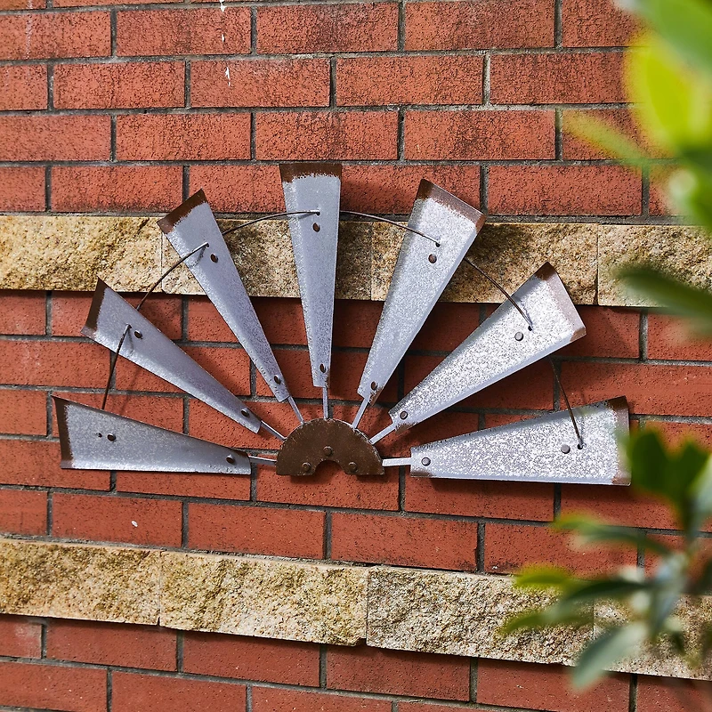 Glitzhome® Galvanized Metal Semi-Circle Windmill Wall Décor