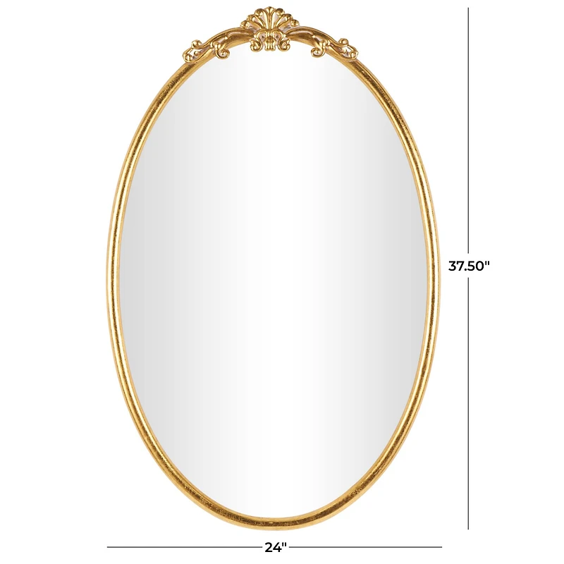 24" x 38" Gold Metal Ornate Baroque Oval Wall Mirror