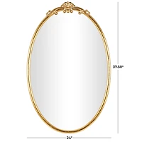 24" x 38" Gold Metal Ornate Baroque Oval Wall Mirror